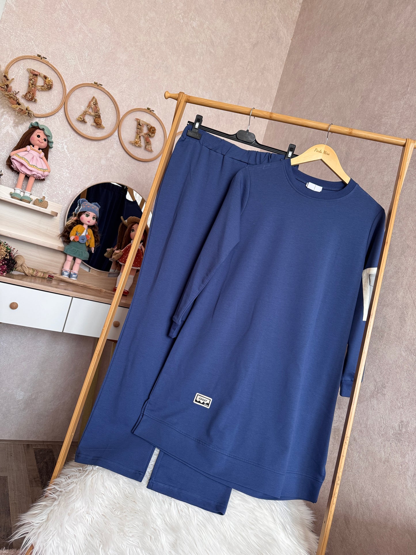 Tunik kolu cep detaylı takım indigo (40-46 beden)