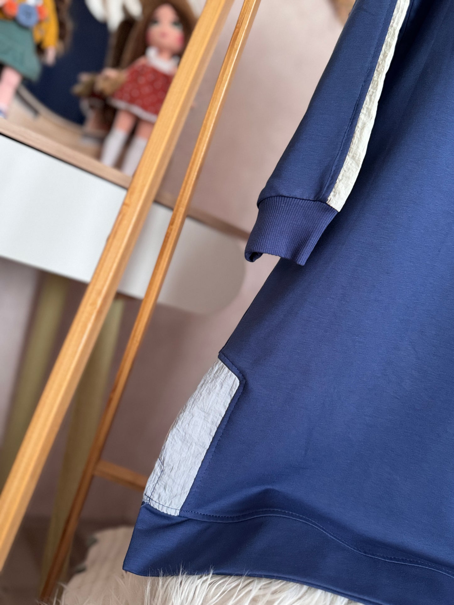 Kol ve omuz paraşüt detaylı tunik, indigo (42-48 beden)