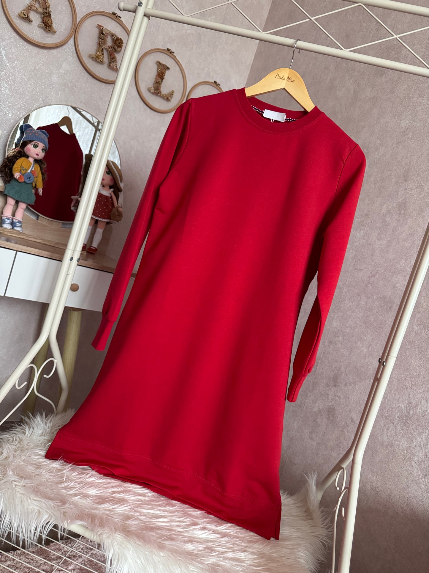 Düz tunik, kırmızı
