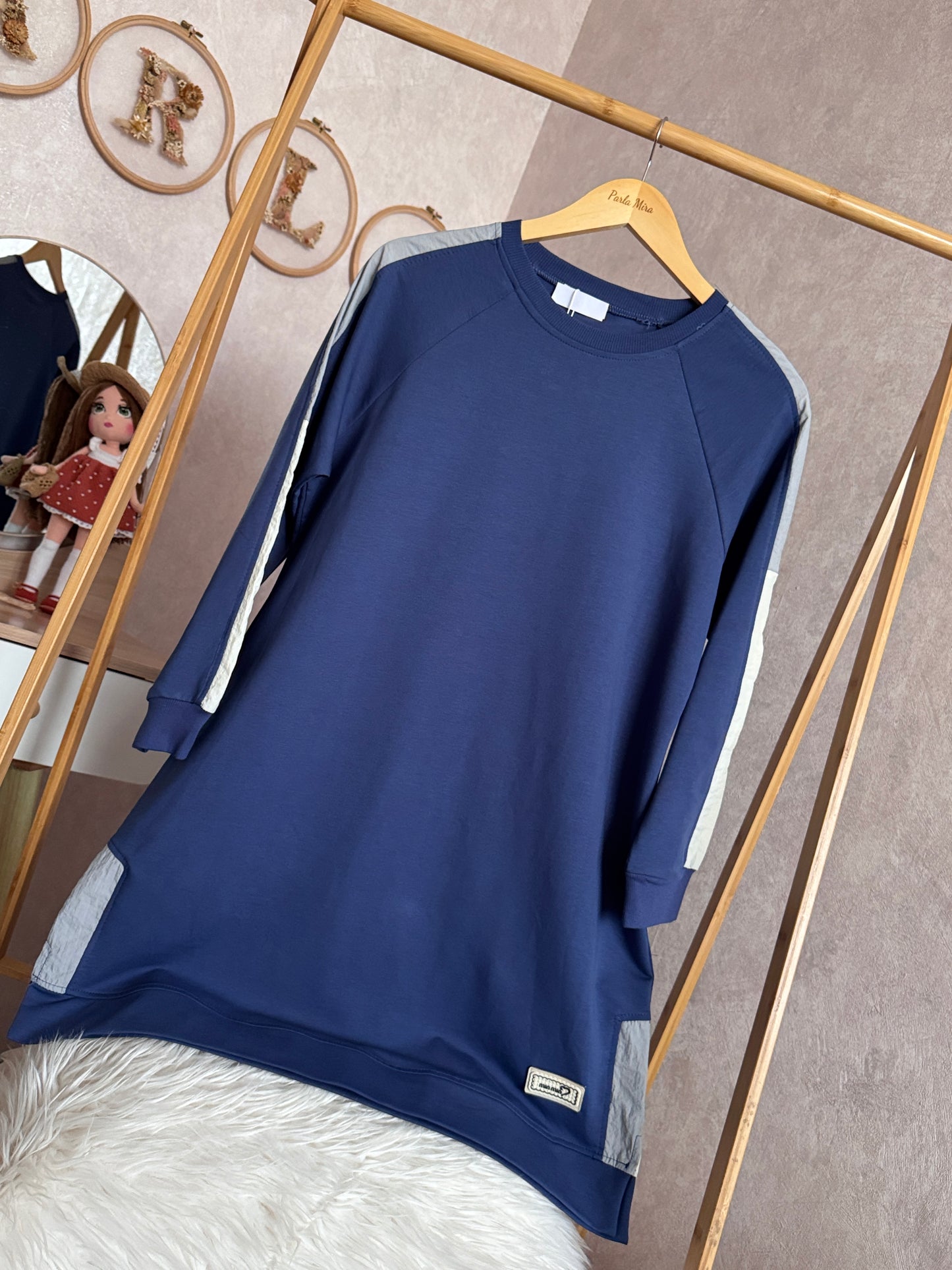 Kol ve omuz paraşüt detaylı tunik, indigo (42-48 beden)