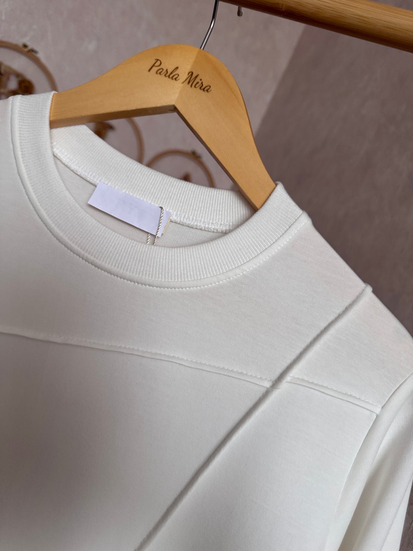 Önden dikiş detaylı tunik, beyaz ( 42-48 beden)