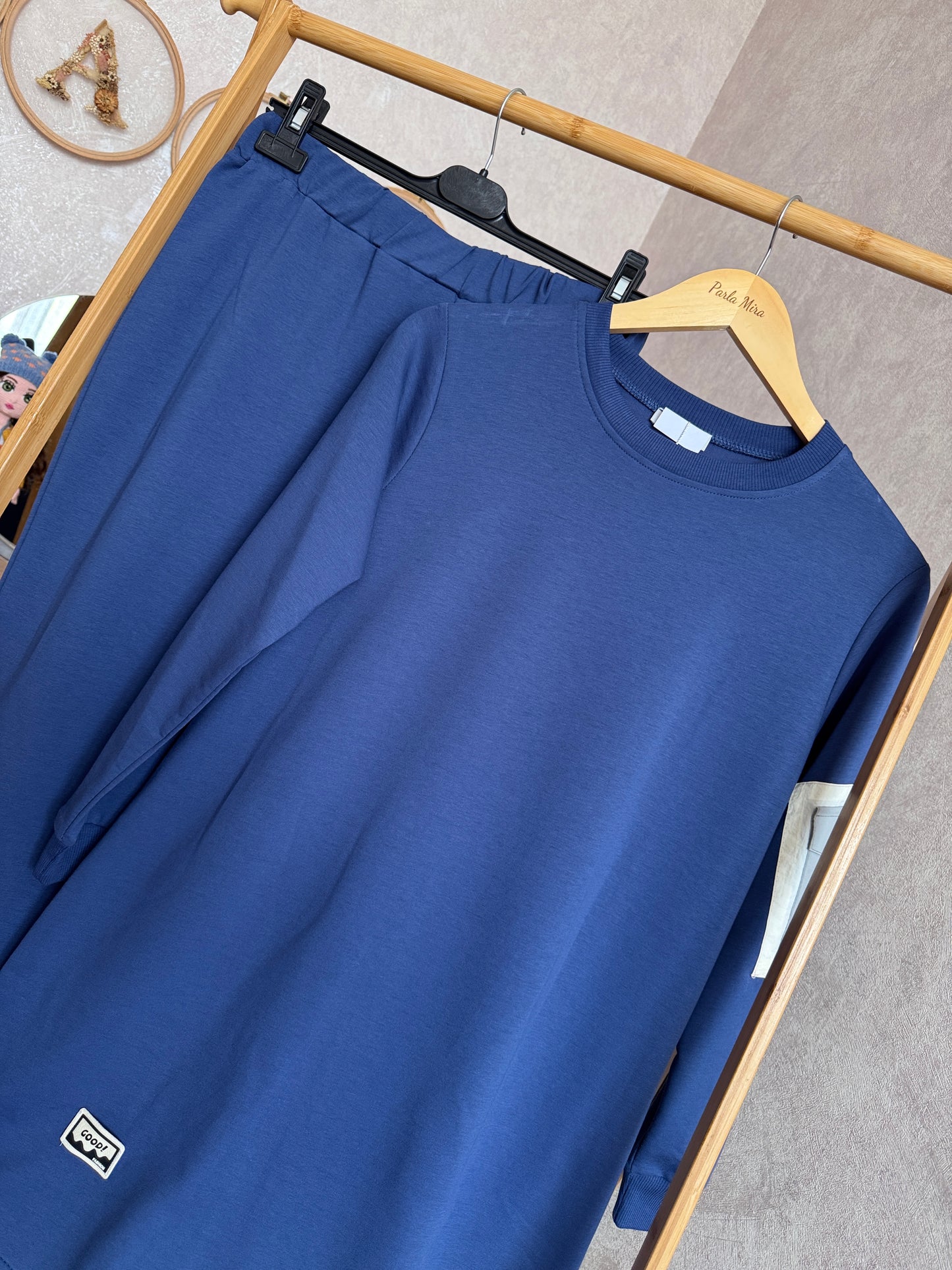 Tunik kolu cep detaylı takım indigo (40-46 beden)
