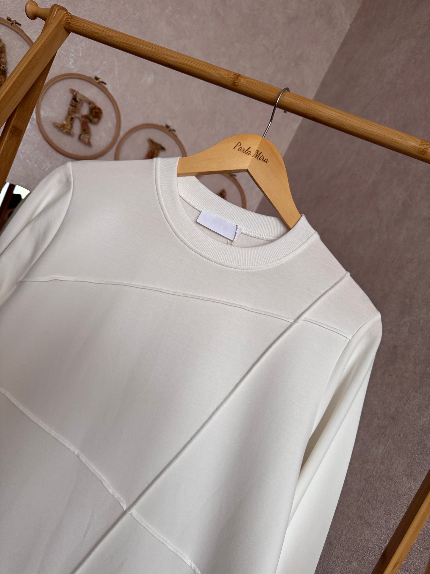 Önden dikiş detaylı tunik, beyaz ( 42-48 beden)