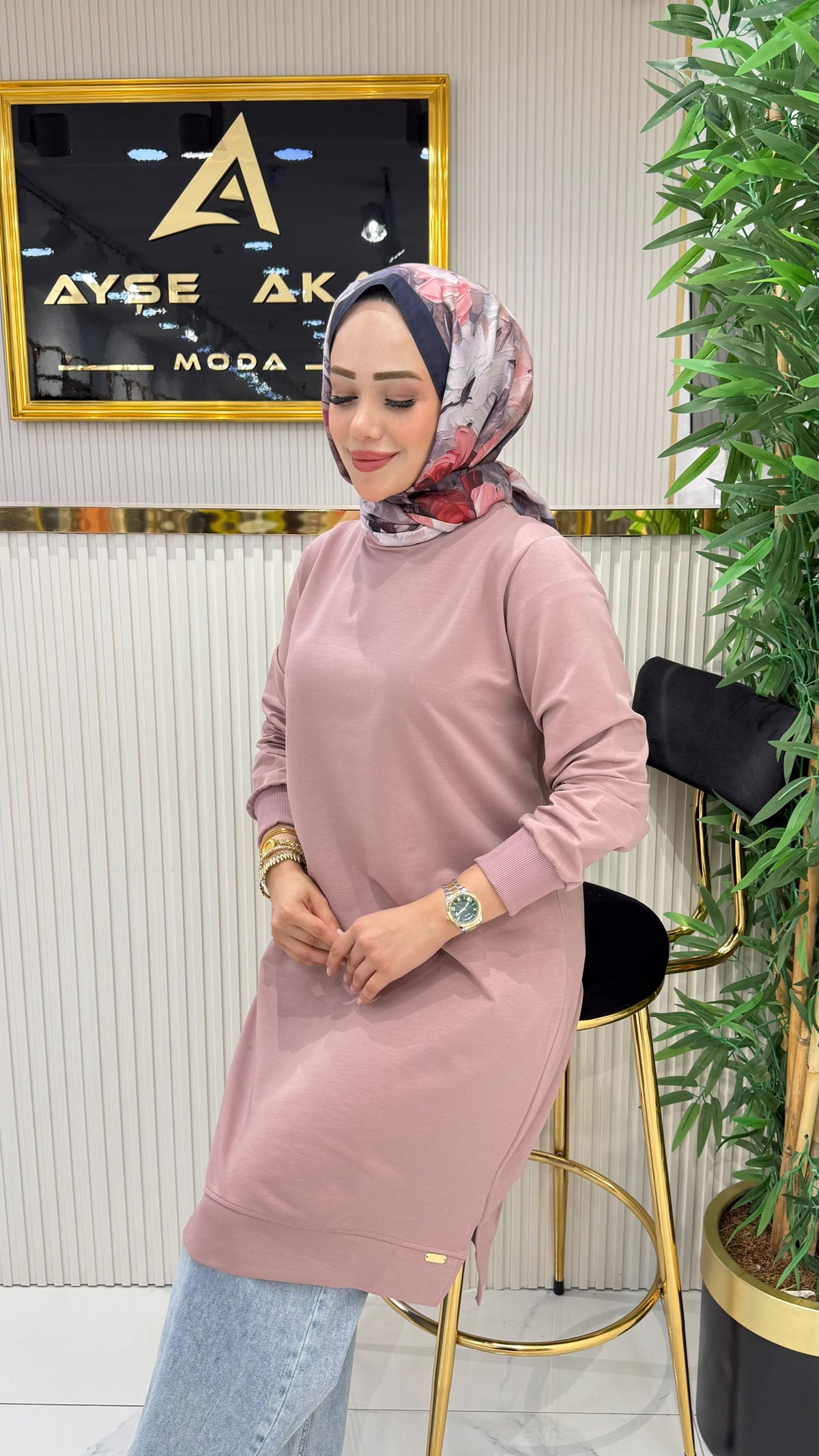 Ayşe Akay düz tunik, Gül kurusu