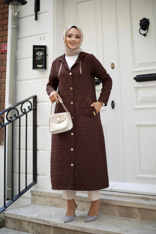 Kapitone ceket, kahverengi