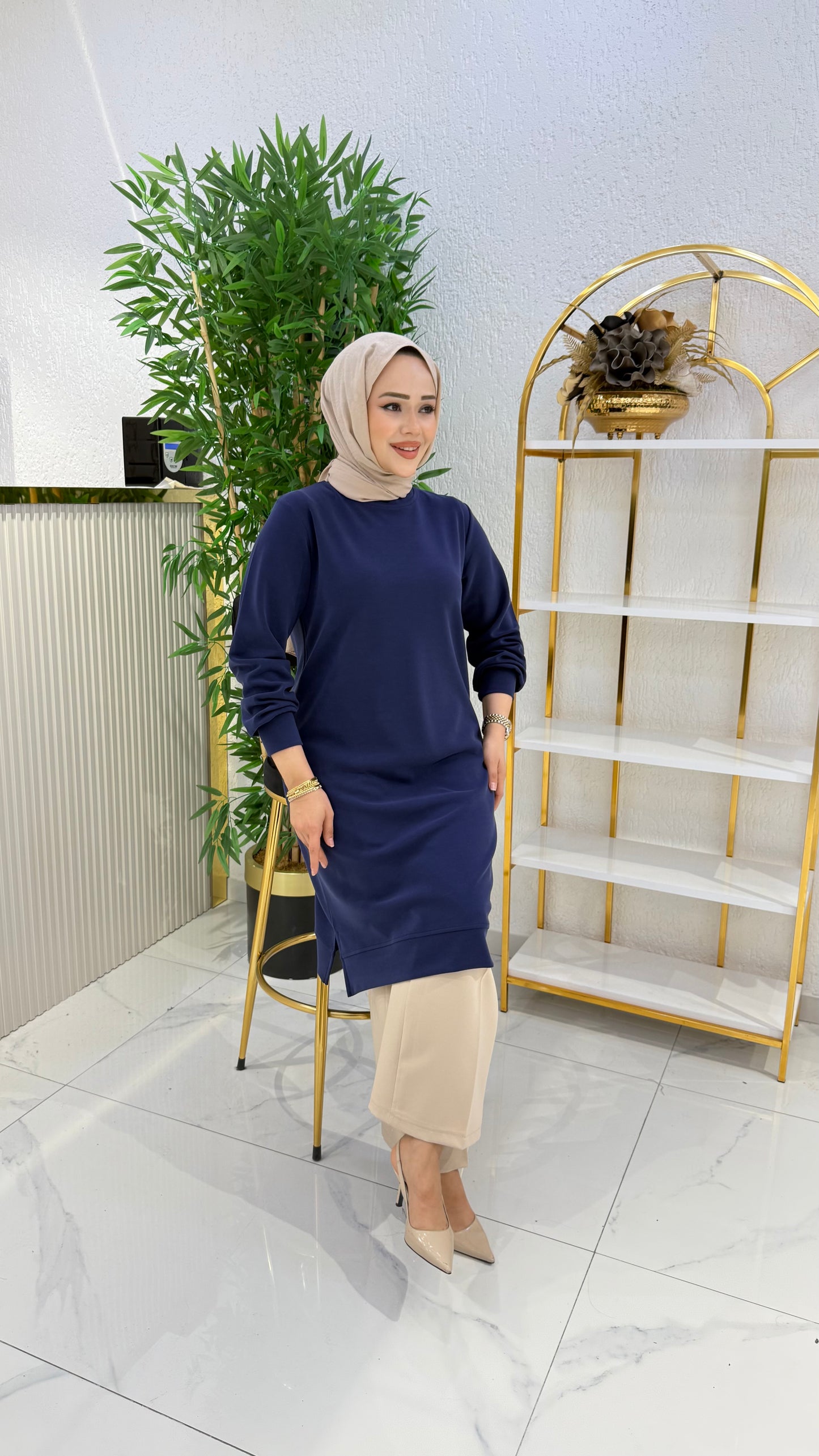 A kalite orijinal oysho kumaş Parla tunik, lacivert