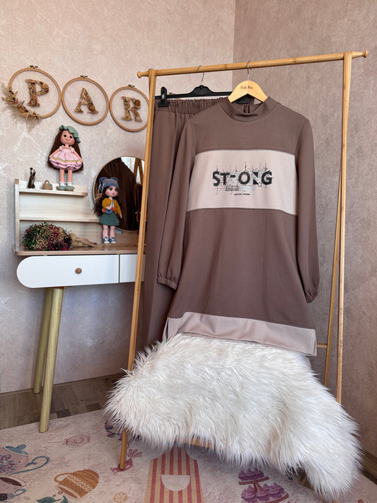 Çelik örgü kumaş takım, kahve-taş