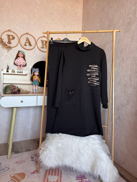 Çelik örgü kumaş takım, cep detaylı siyah