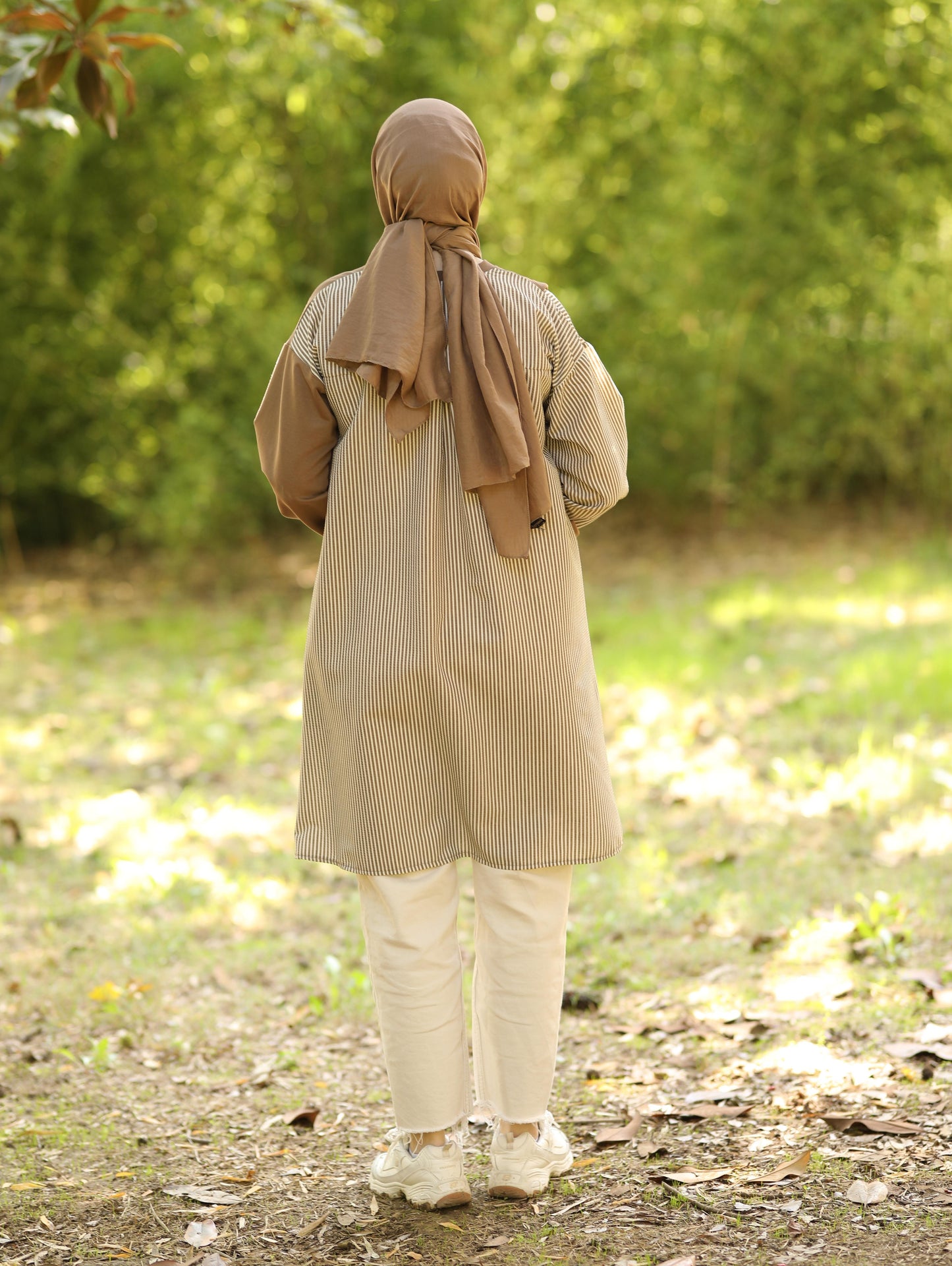 Gofre detaylı uzun sweat tunik, camel