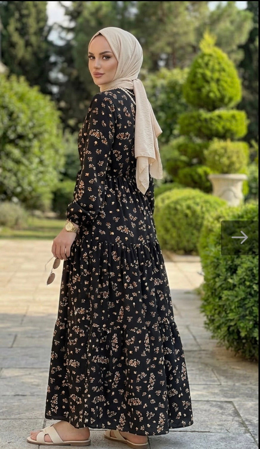 Narin elbise, taba çiçekli