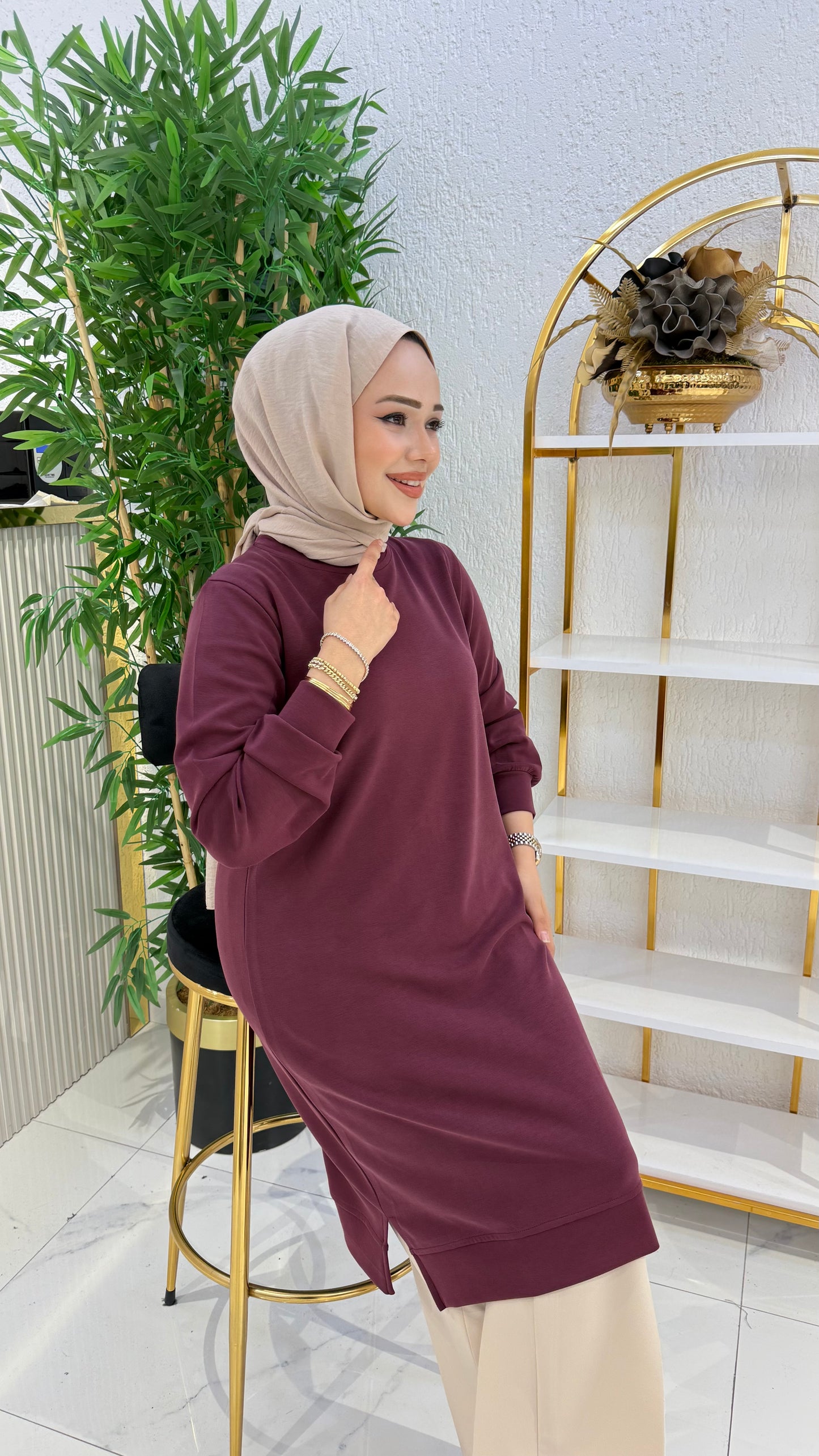 A kalite orijinal oysho kumaş Parla tunik, mürdüm