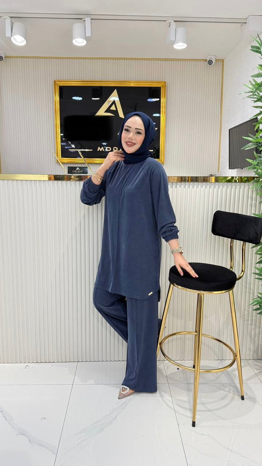 Bambu kumaş takım, indigo