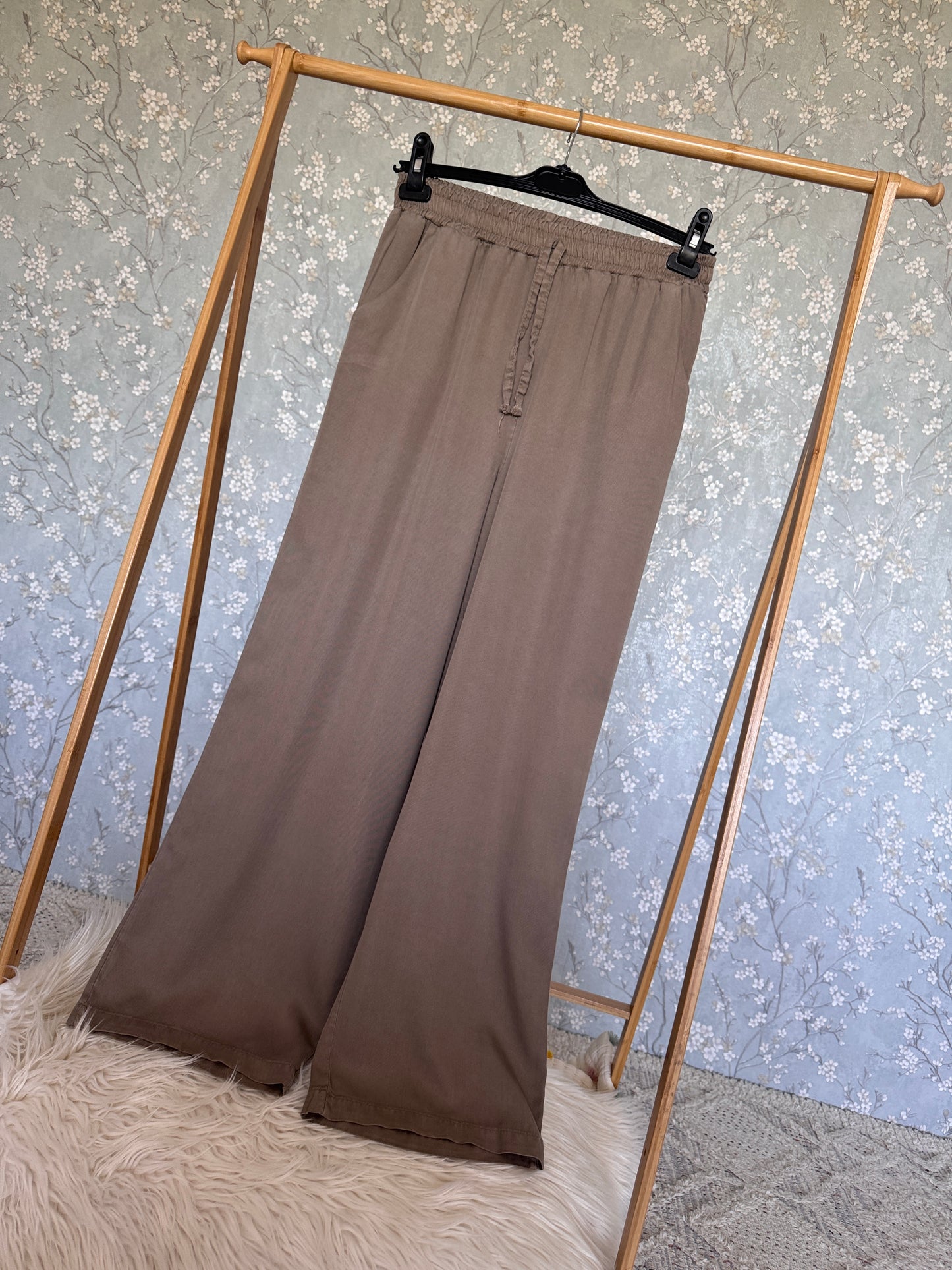 %100 pamuk tensel pantolon, koyu bej