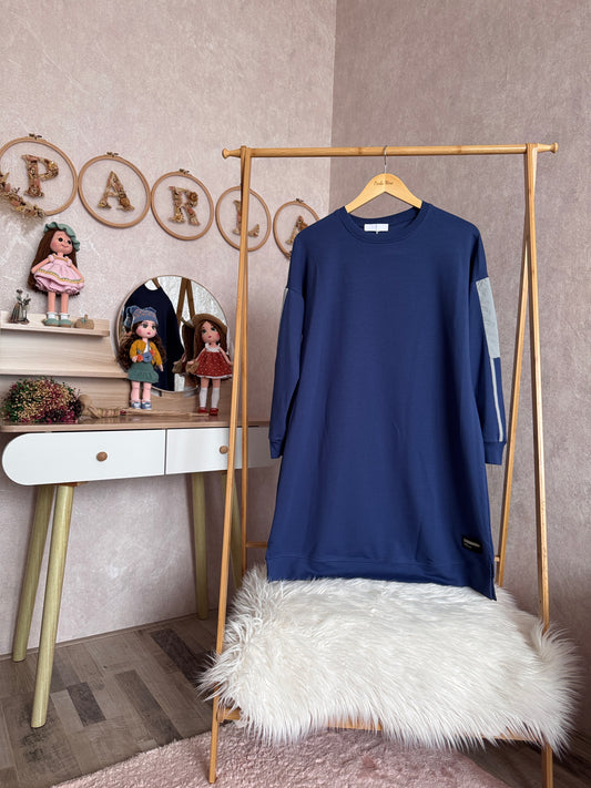 Kolları paraşüt detaylı tunik, indigo (40-46 beden)