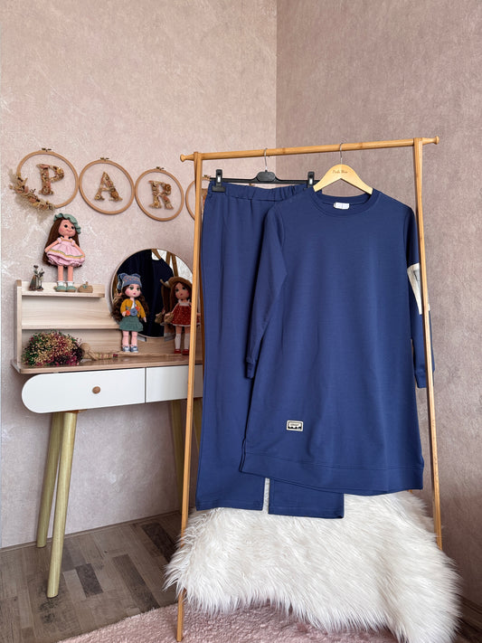 Tunik kolu cep detaylı takım indigo (40-46 beden)