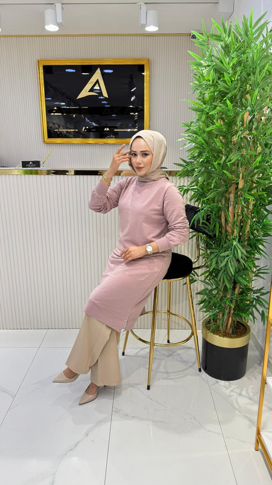 Düz tunik, pudra pembe