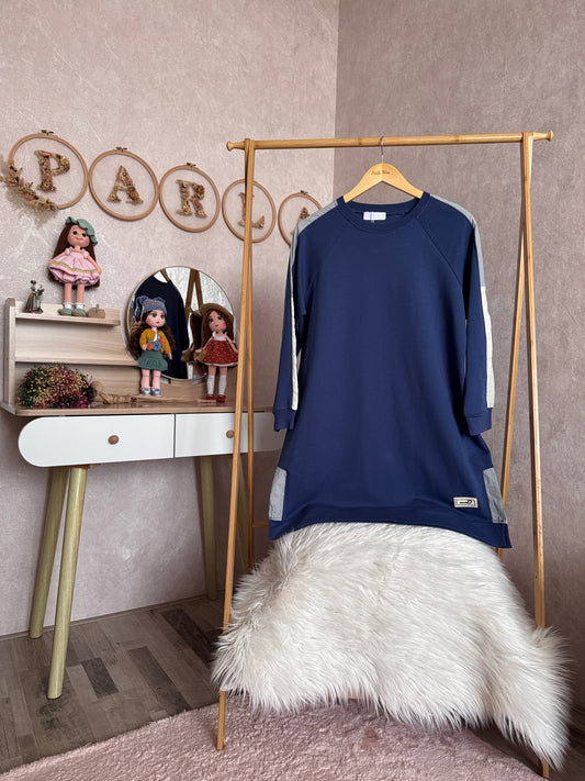 Kol ve omuz paraşüt detaylı tunik, indigo (42-48 beden)