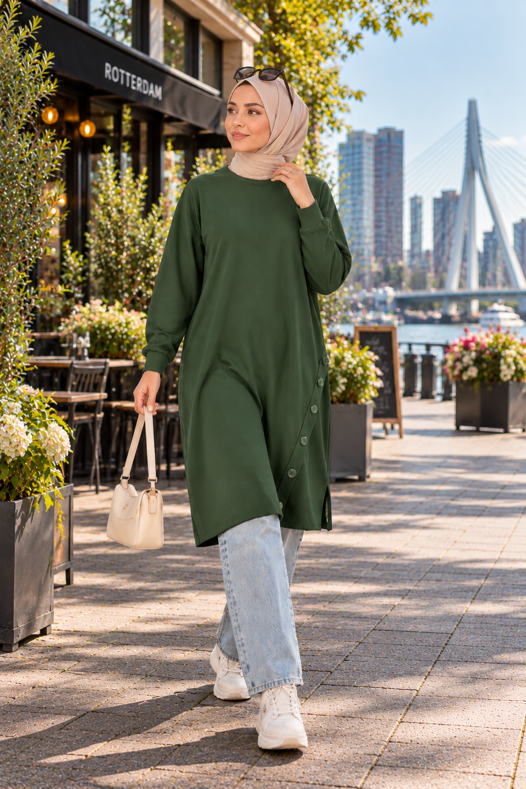 Düğmeli tunik, yeşil