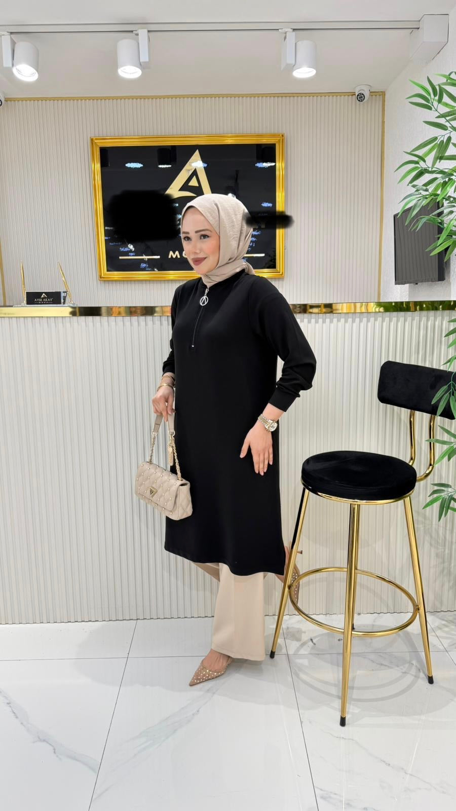 A kalite orijinal ince oysho kumaş tunik, siyah