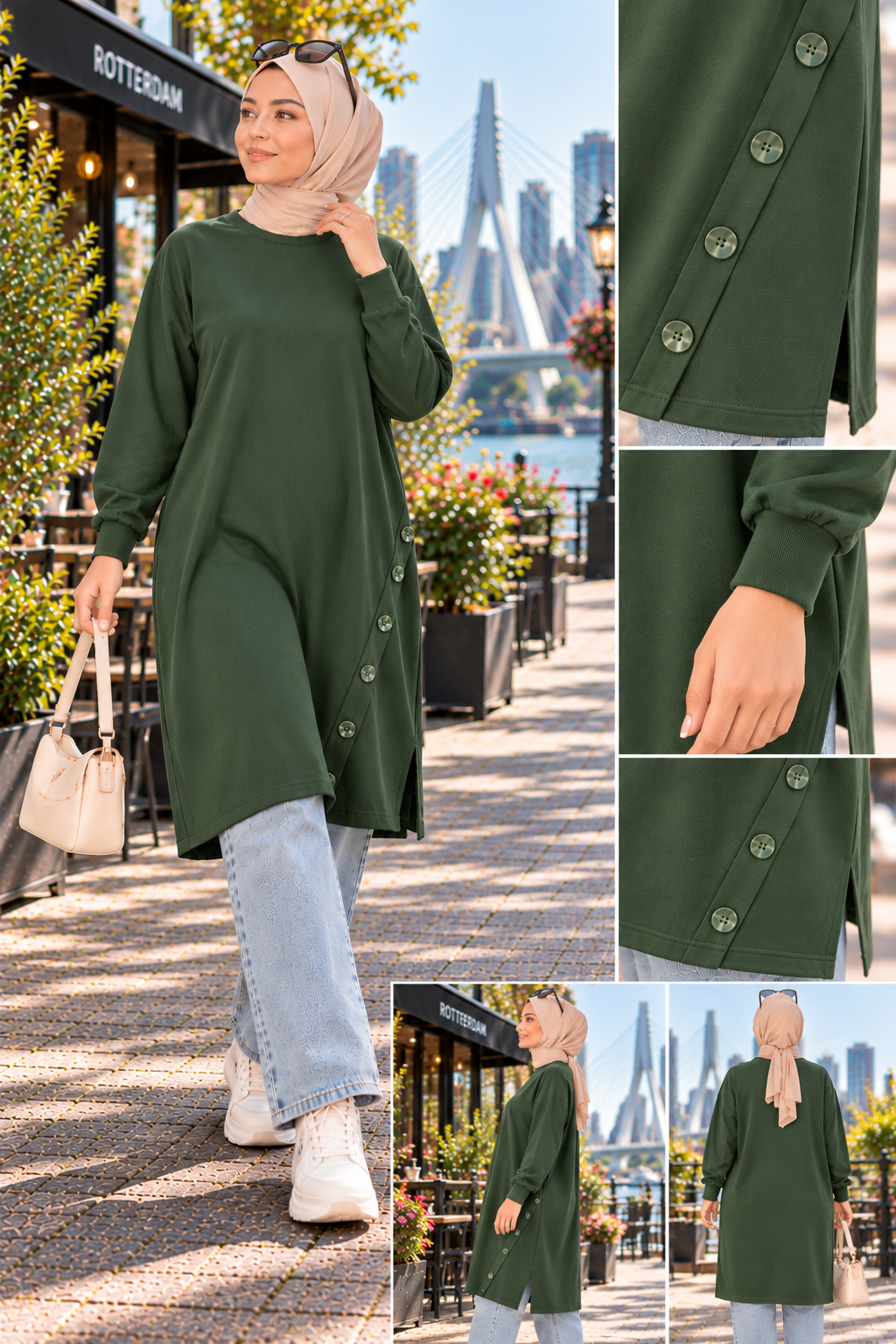 Düğmeli tunik, yeşil