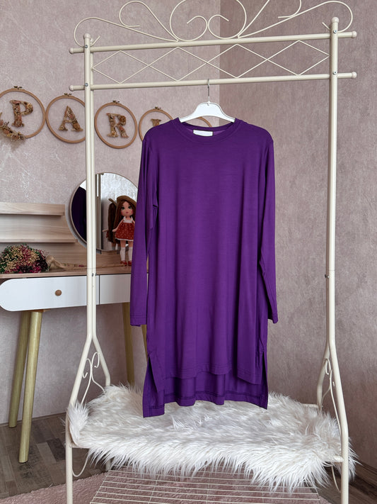 Pamuklu penye tunik, mor
