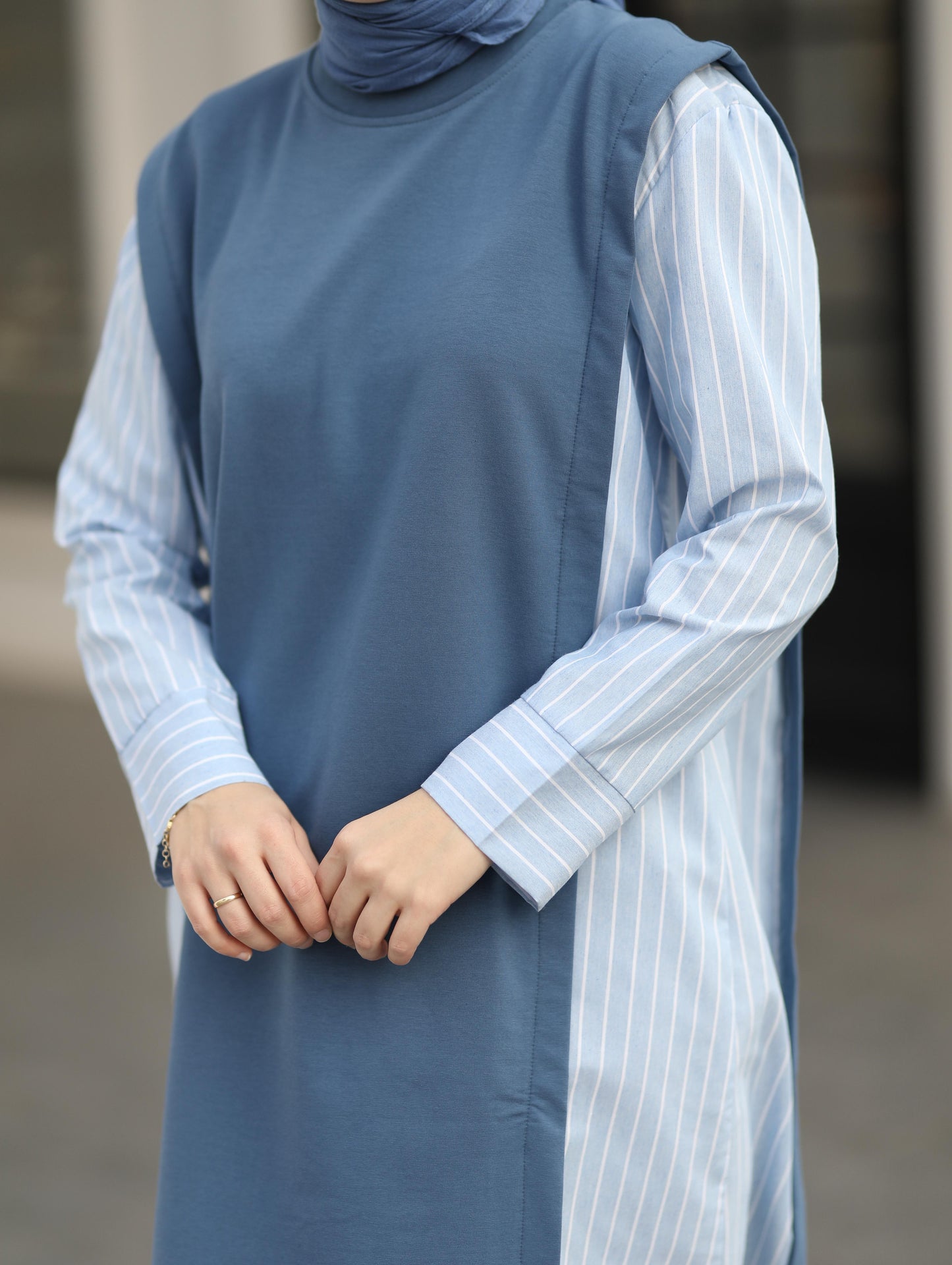 Gömlek detaylı uzun Sweat tunik, indigo