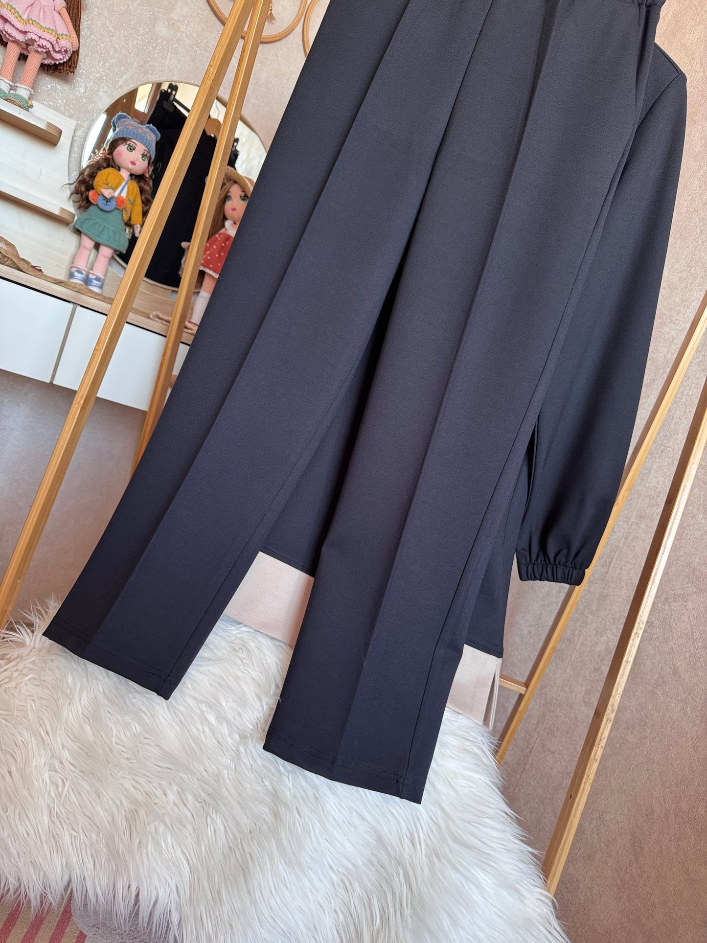 Çelik örgü kumaş takım, lacivert-taş