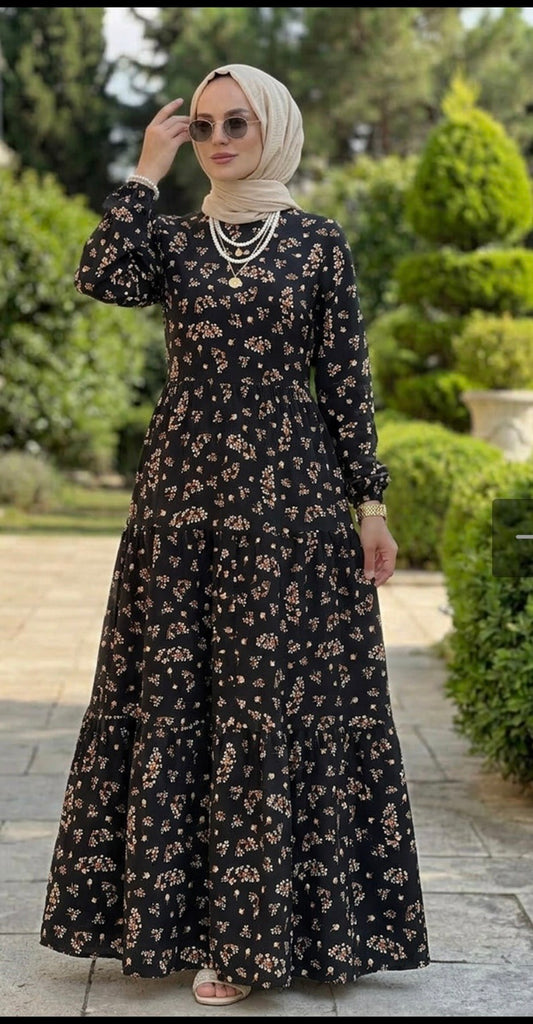 Narin elbise, taba çiçekli, yanında taba şal hediyeli