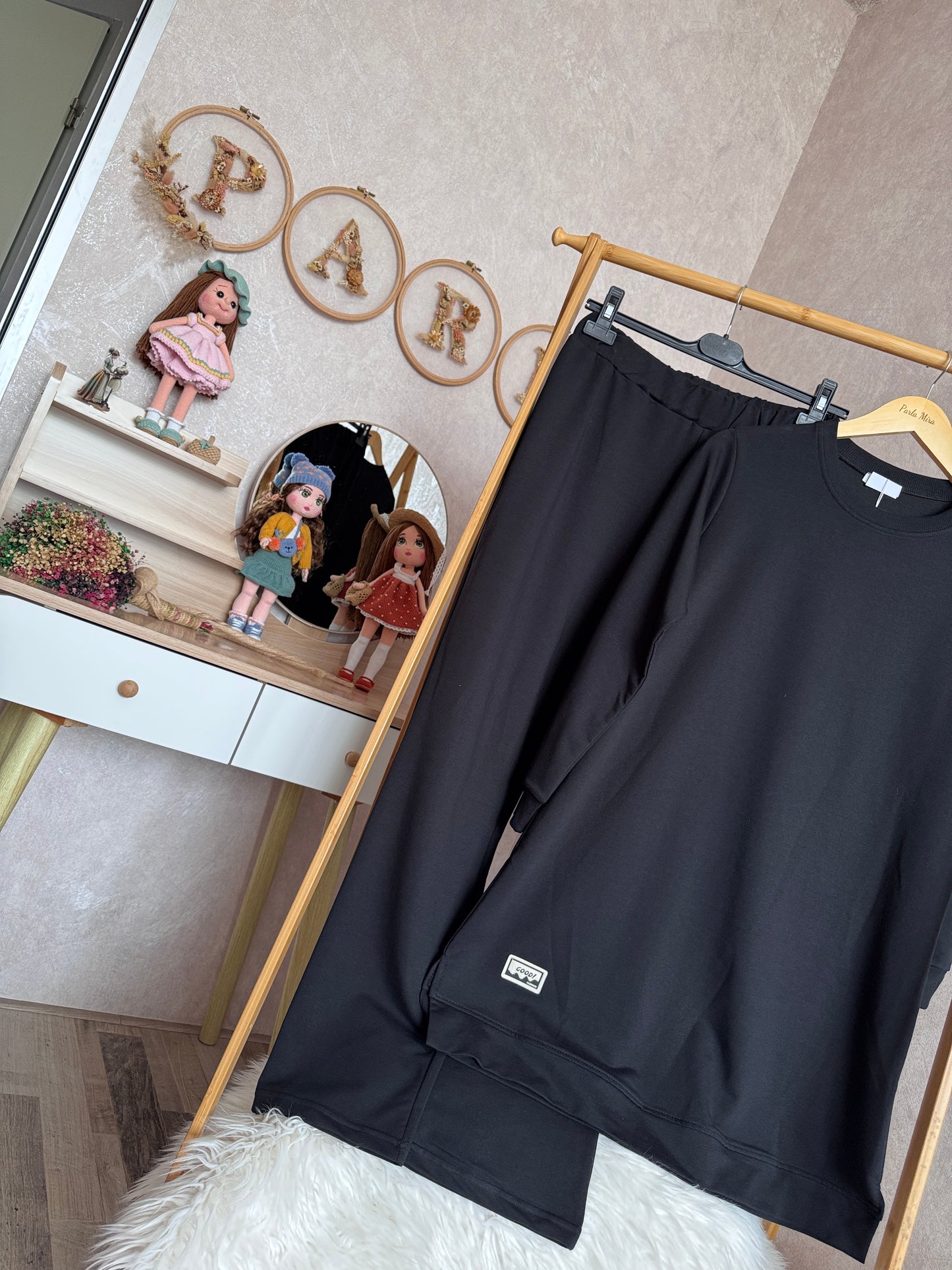 Tunik kolu cep detaylı takım siyah(40-46 beden)
