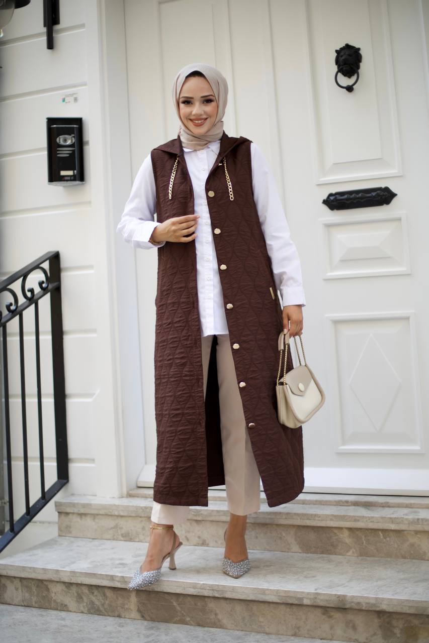 Kapitone yelek , kahverengi