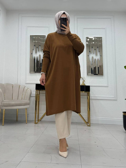 Triko tunik, sütlü kahve