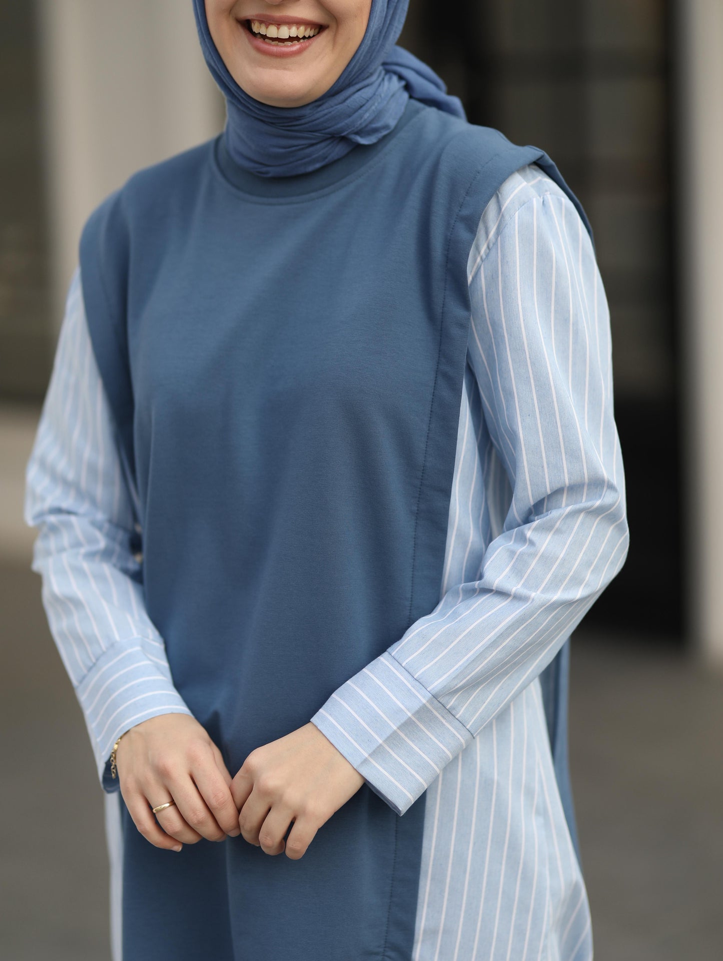 Gömlek detaylı uzun Sweat tunik, indigo