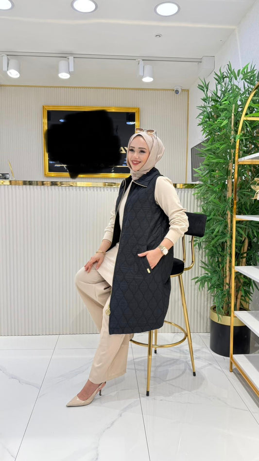 Kapitone yelek, 100 cm siyah