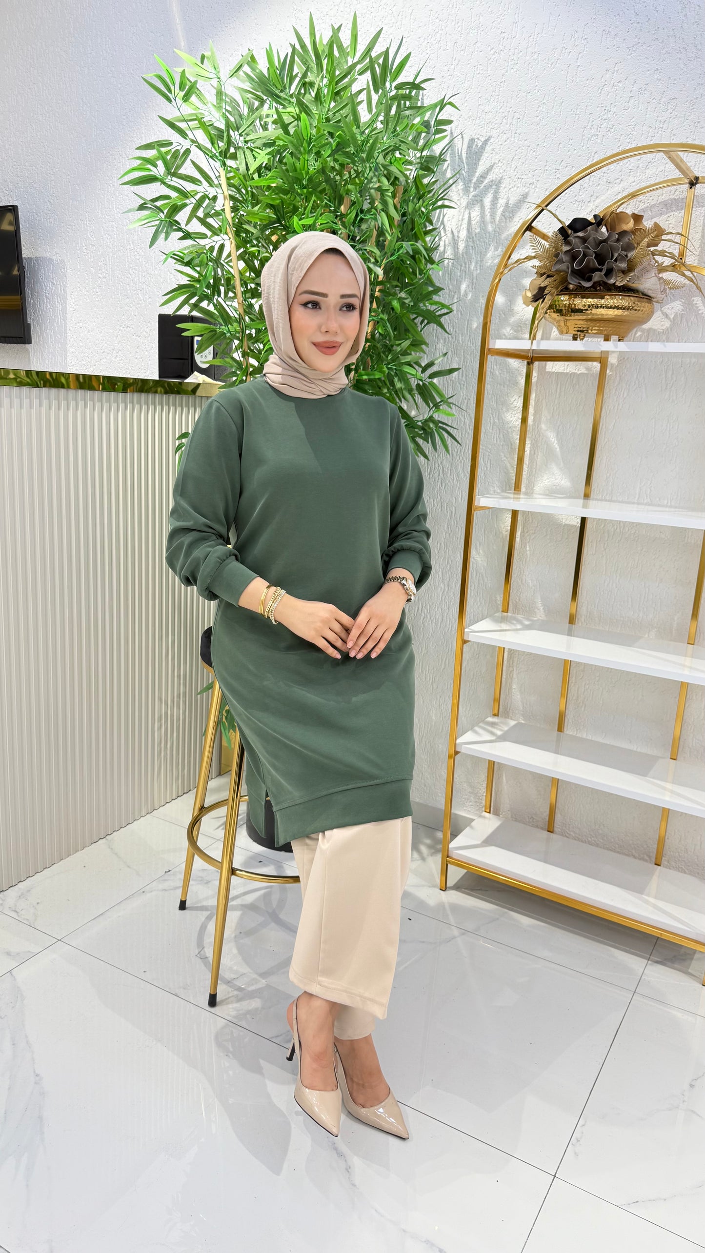 A kalite orijinal oysho kumaş Parla tunik, zümrüt