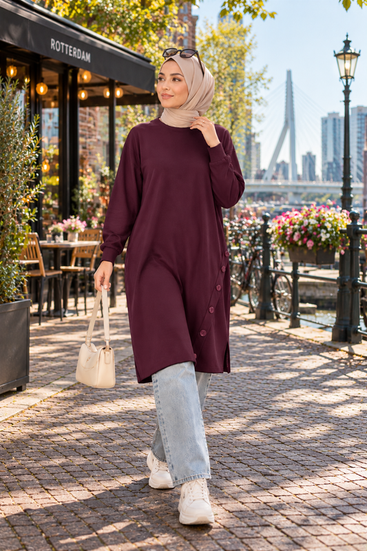 Düğmeli tunik, bordo