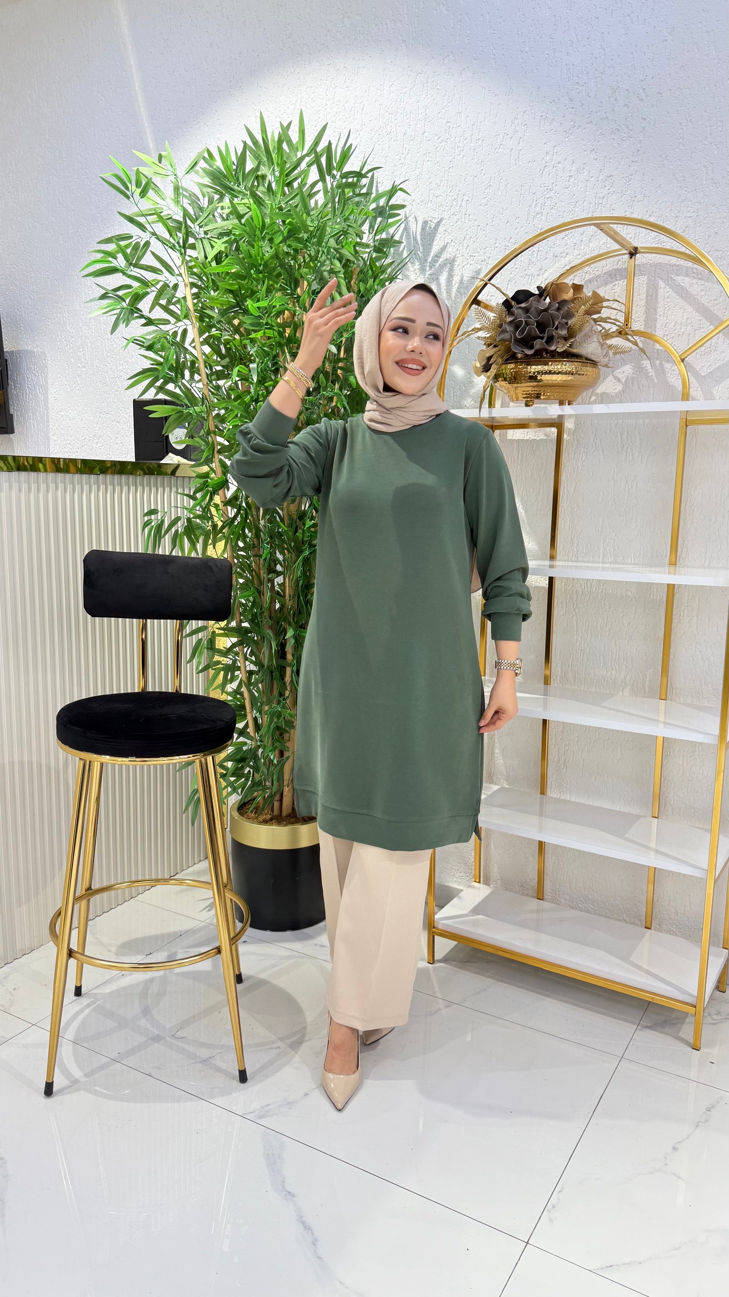 A kalite orijinal oysho kumaş Parla tunik, zümrüt