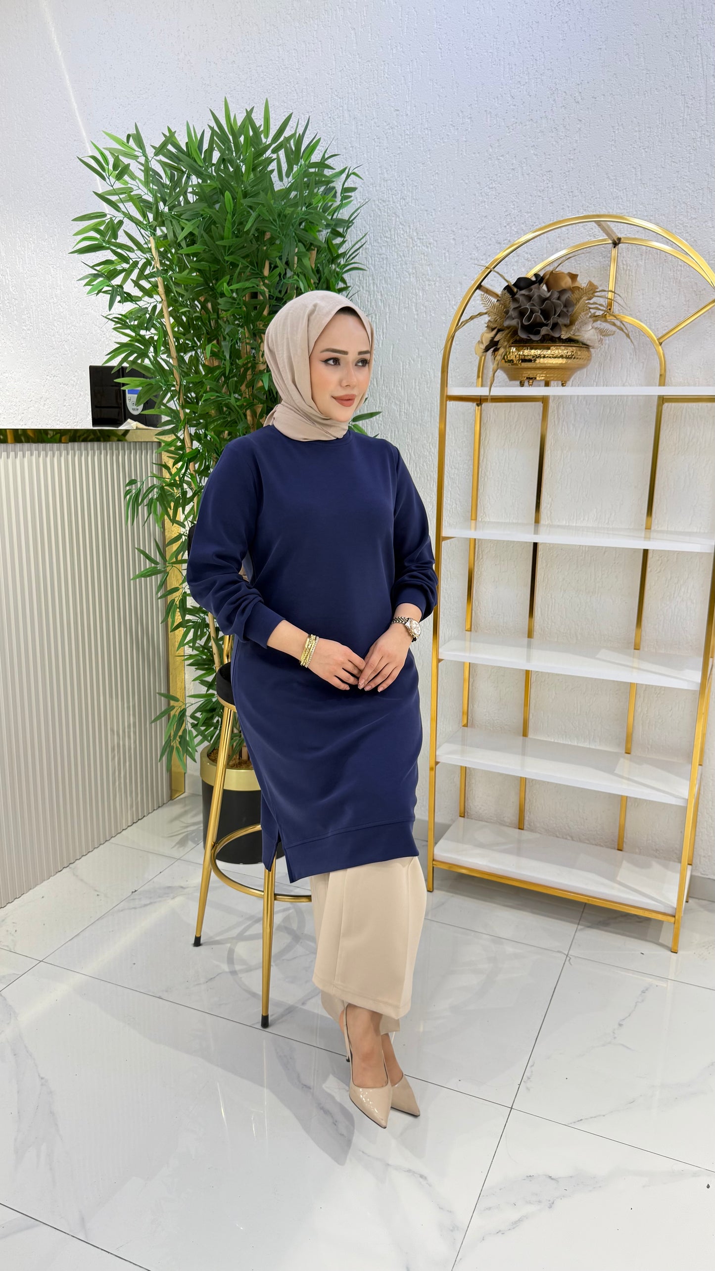 A kalite orijinal oysho kumaş Parla tunik, lacivert