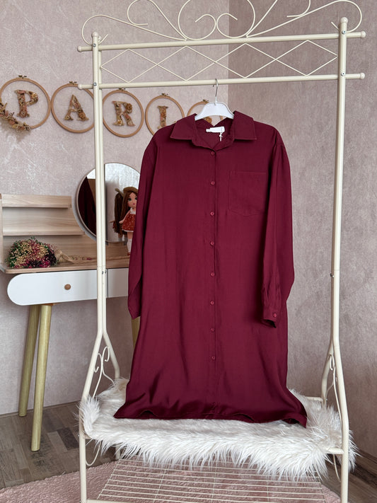 Modal kumaş düz gömlek tunik, bordo