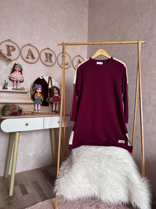 Kol ve omuz paraşüt detaylı tunik, bordo (42-48 beden)