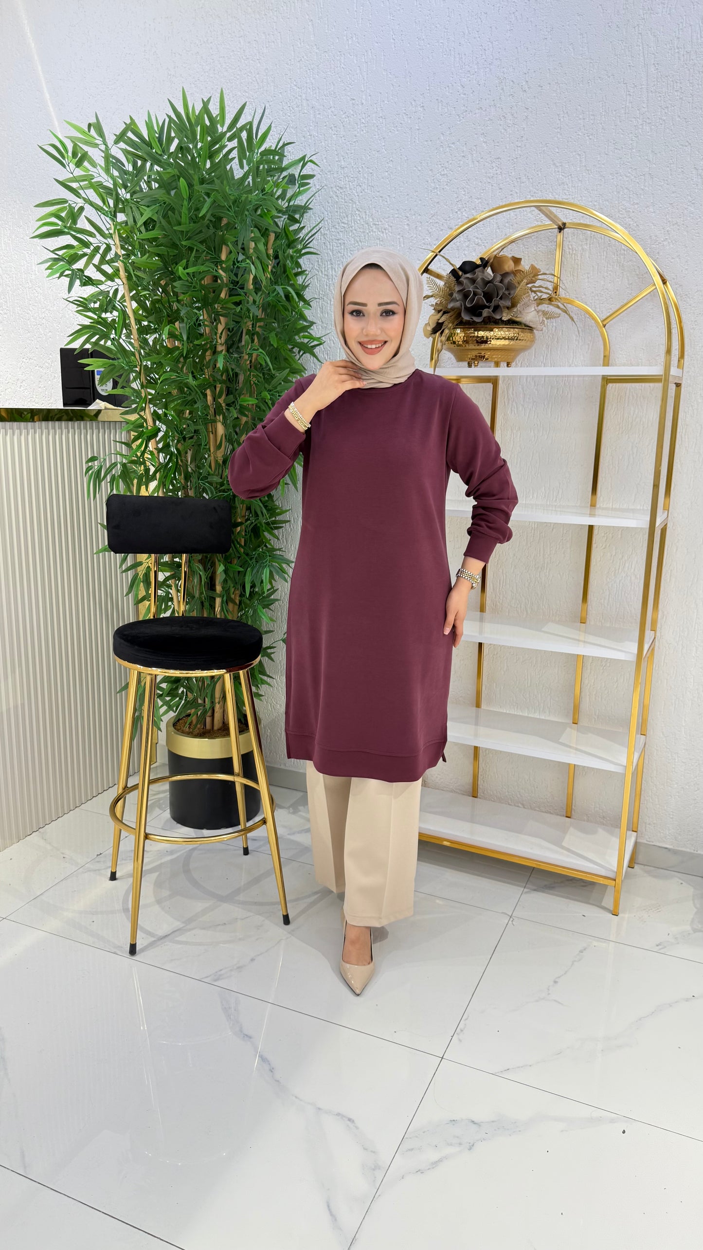 A kalite orijinal oysho kumaş Parla tunik, mürdüm