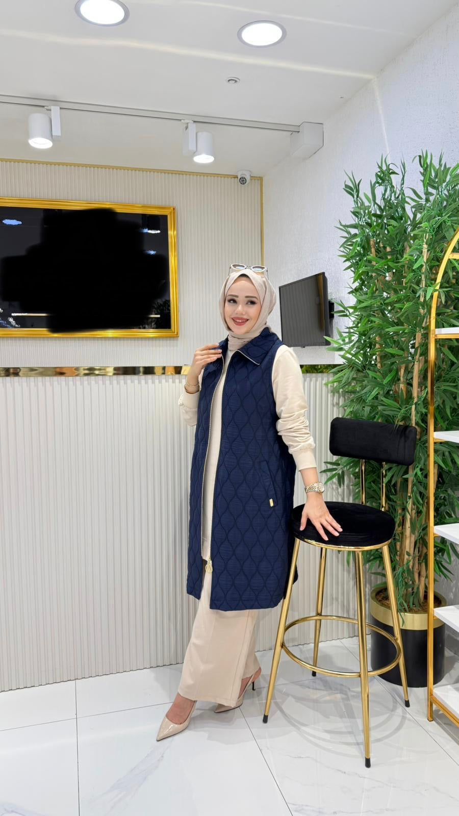 Kapitone yelek, 100 cm lacivert