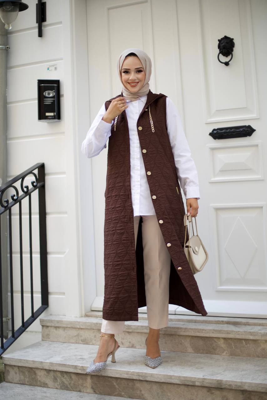 Kapitone yelek , kahverengi