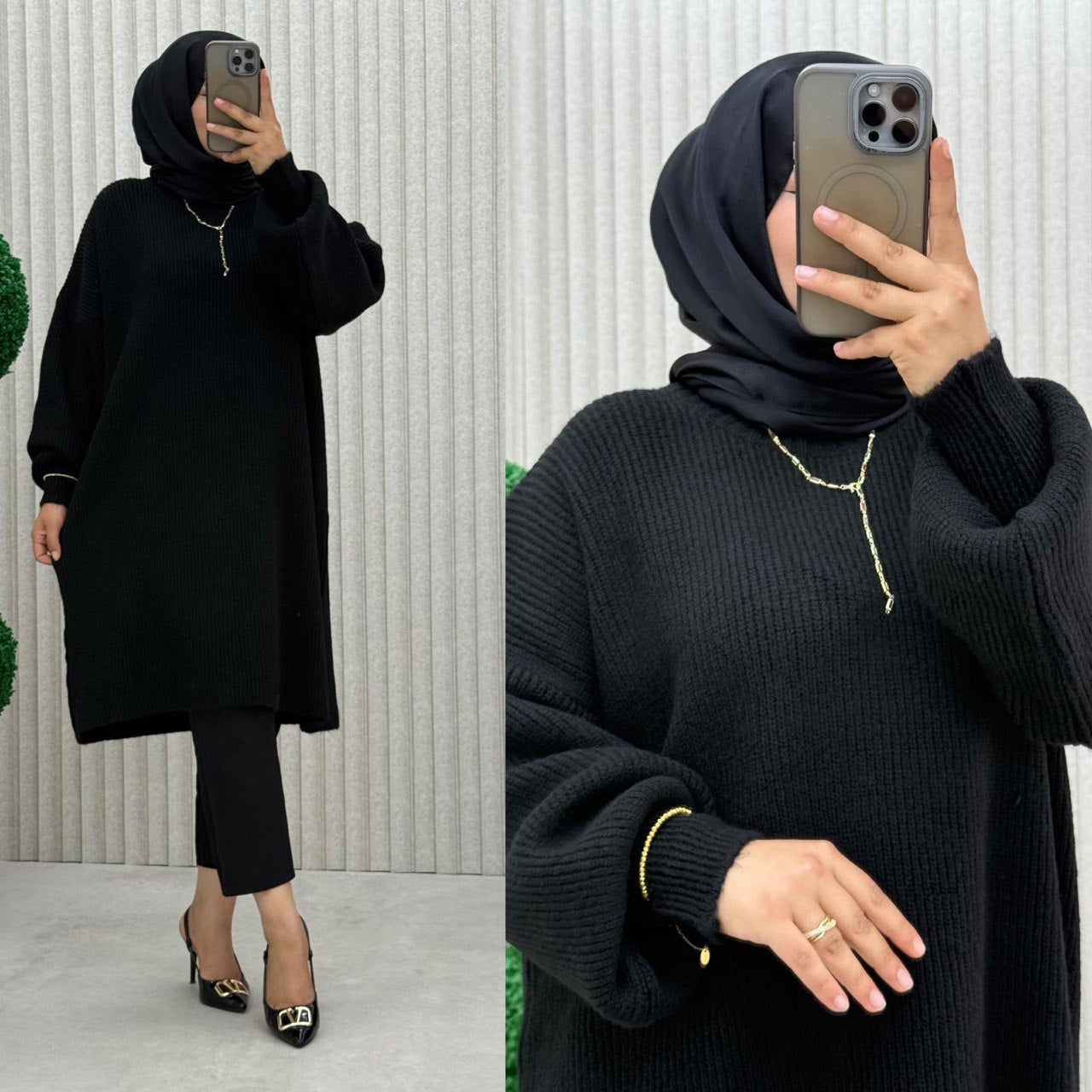 Yun kazak tunik, siyah