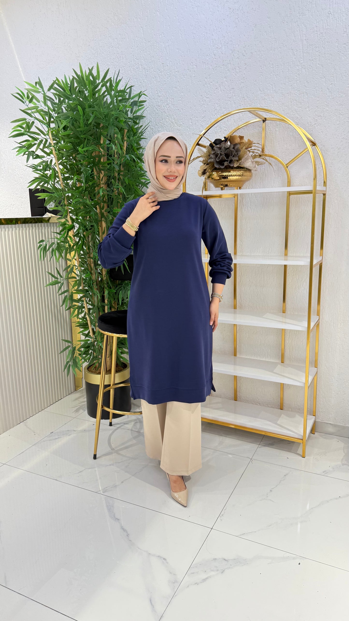 A kalite orijinal oysho kumaş Parla tunik, lacivert