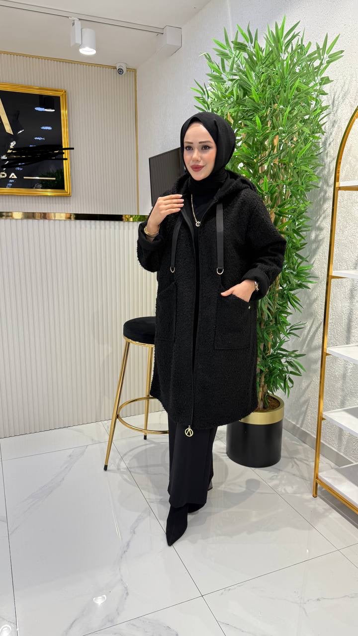 Kuzu kaban ceket kısa, siyah