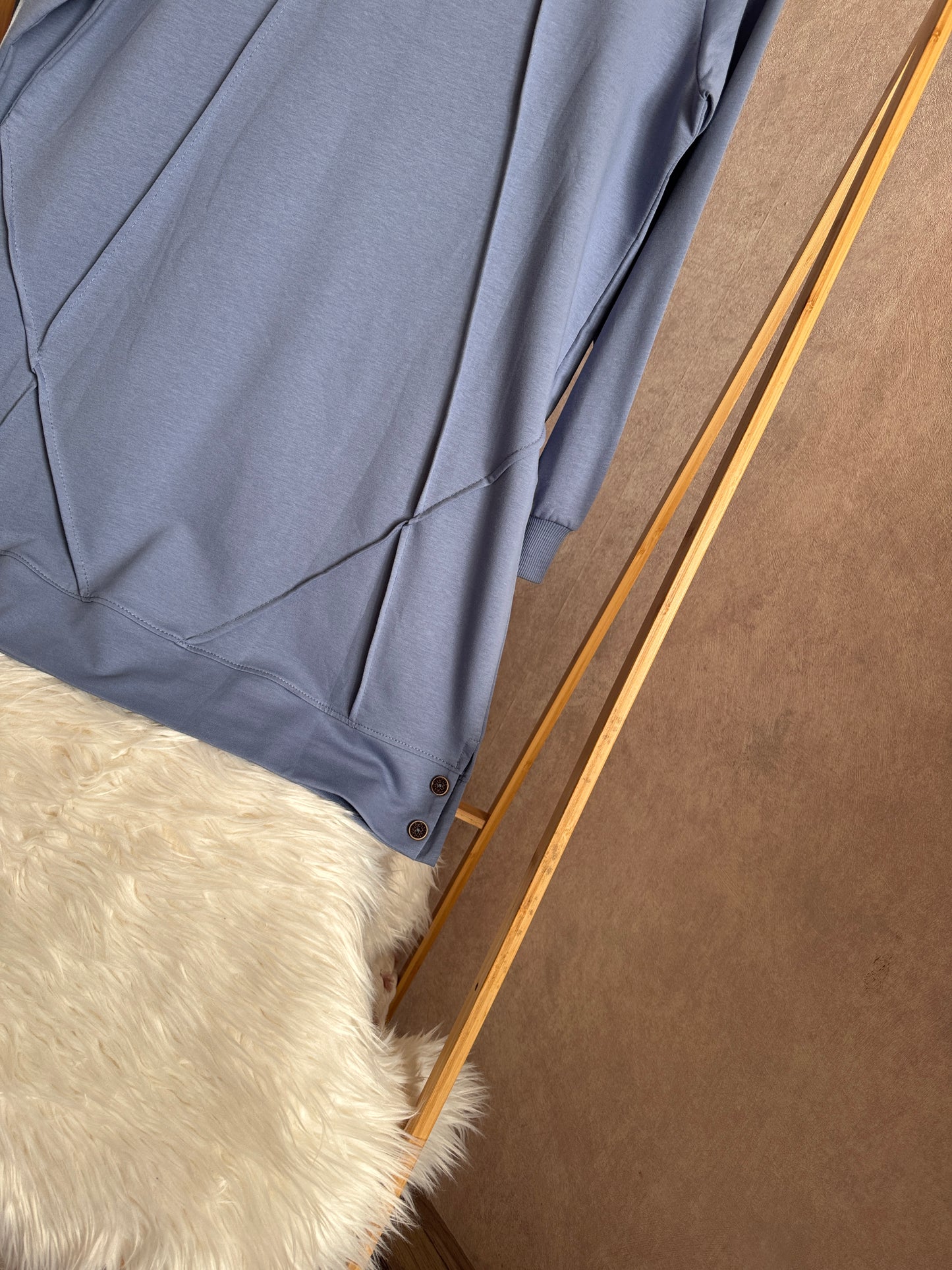 Düz tunik kısa düğme detaylı, mavi