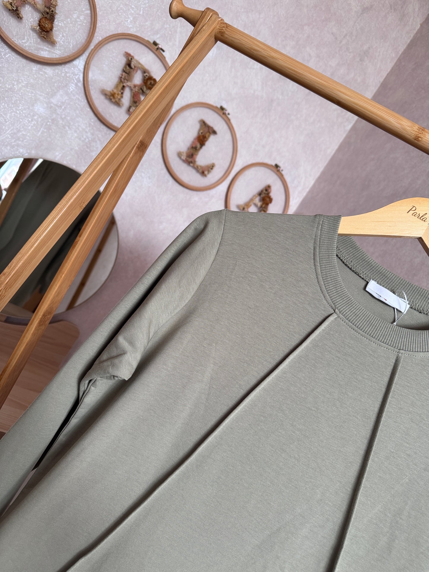 Düz tunik kısa düğme detaylı, yeşil