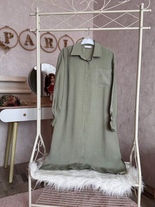 Modal kumaş düz gömlek tunik, yeşil