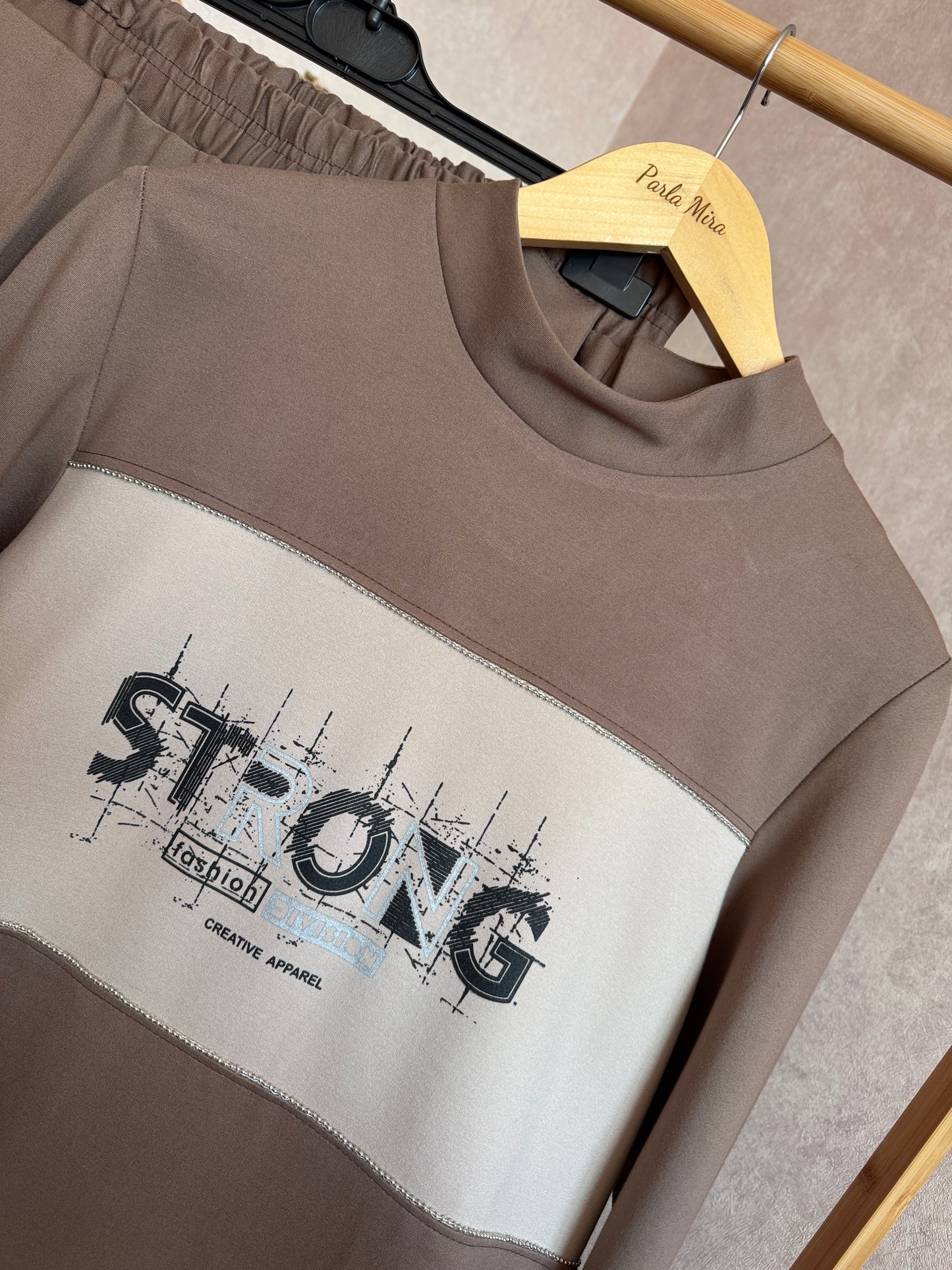 Çelik örgü kumaş takım, kahve-taş