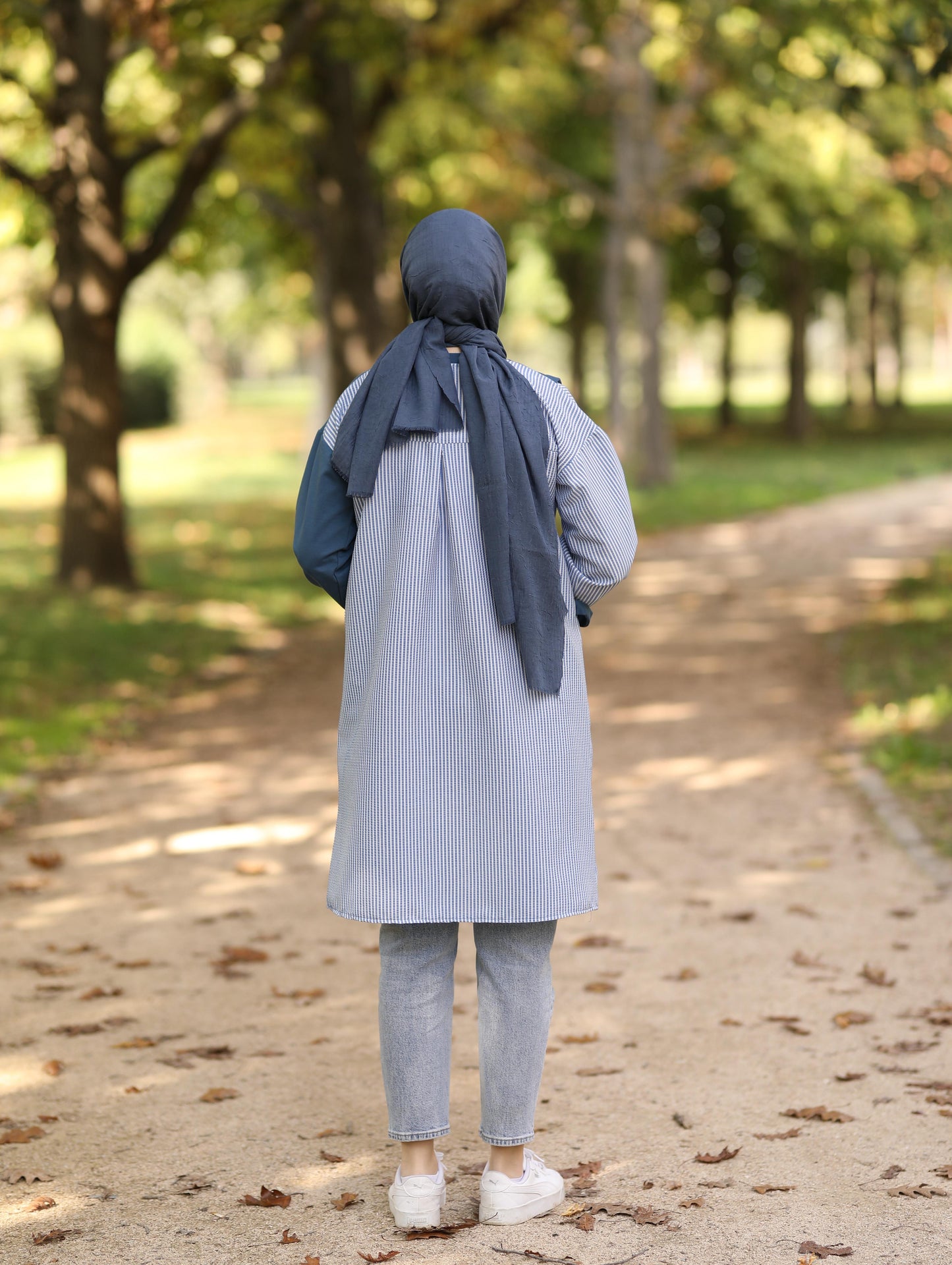 Gofre detaylı uzun sweat tunik, indigo